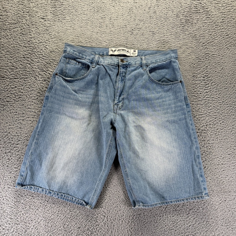 VTG Avirex Shorts Mens 40 Blue Cotton Denim Bermuda Faded Travel Baggy Workwear